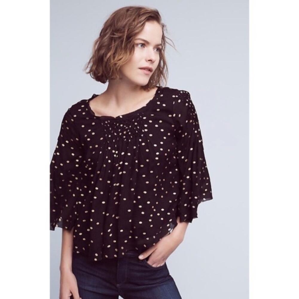 Anthro Floreat Ever After gold polka dotte…